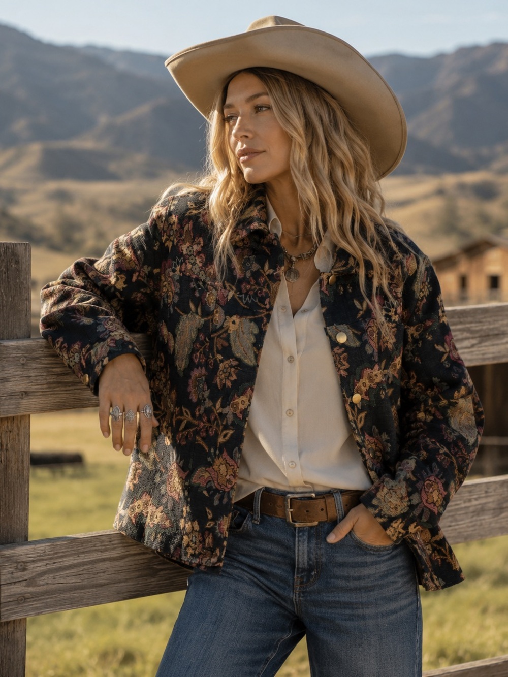 Vintage Attitude Floral Tapestry Jacket Black Large Boho Western Country Chic